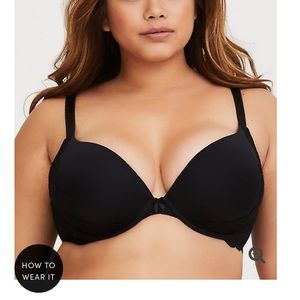 Black microfiber & lace push-up plunge bra